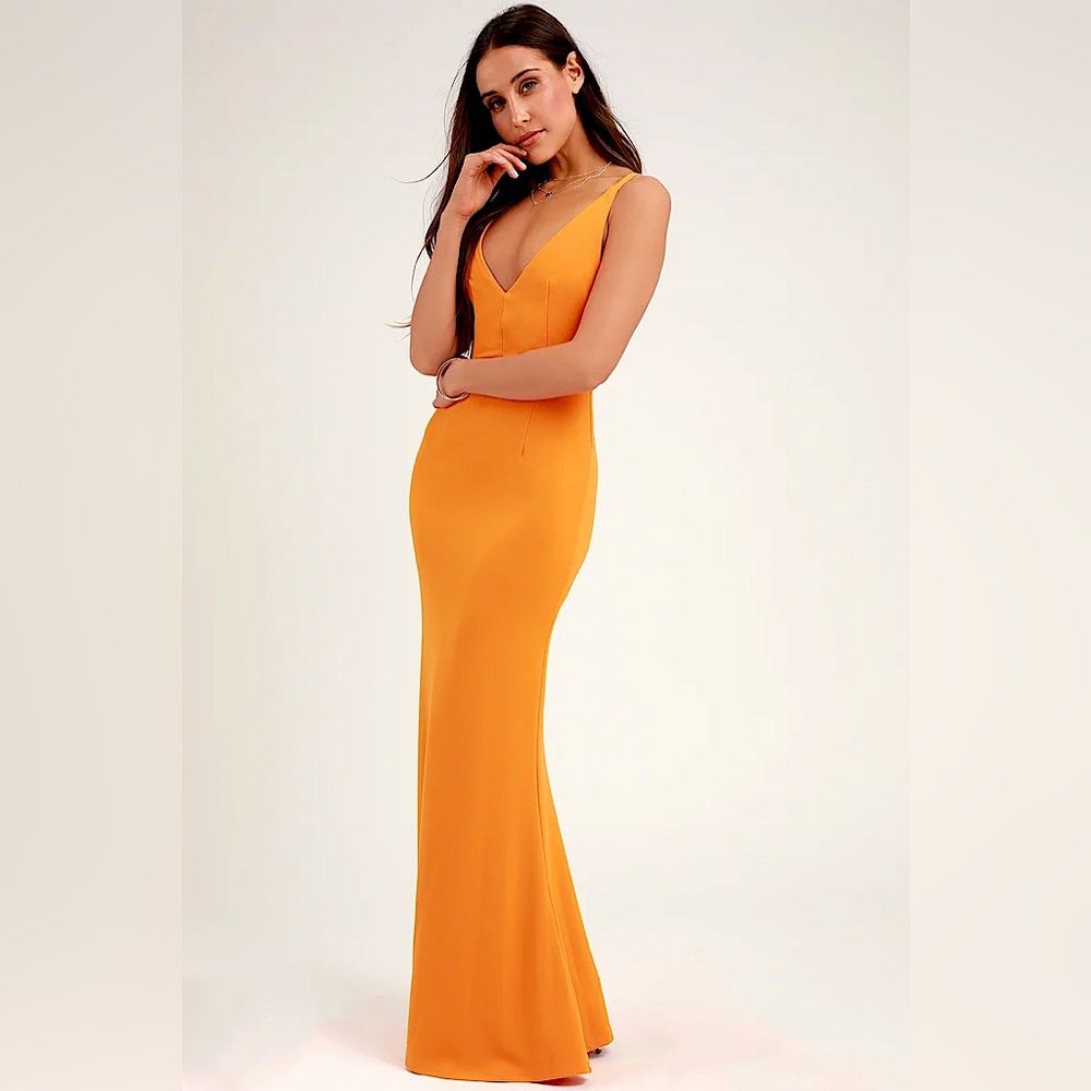 Lulus XS Melora Orange Mango Maxi Dress BNWT